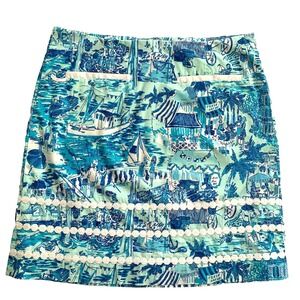HTF Lilly Pulitzer Roslyn Skirt Fresh Catch Toile sz 0 Cotton Lace Nautical